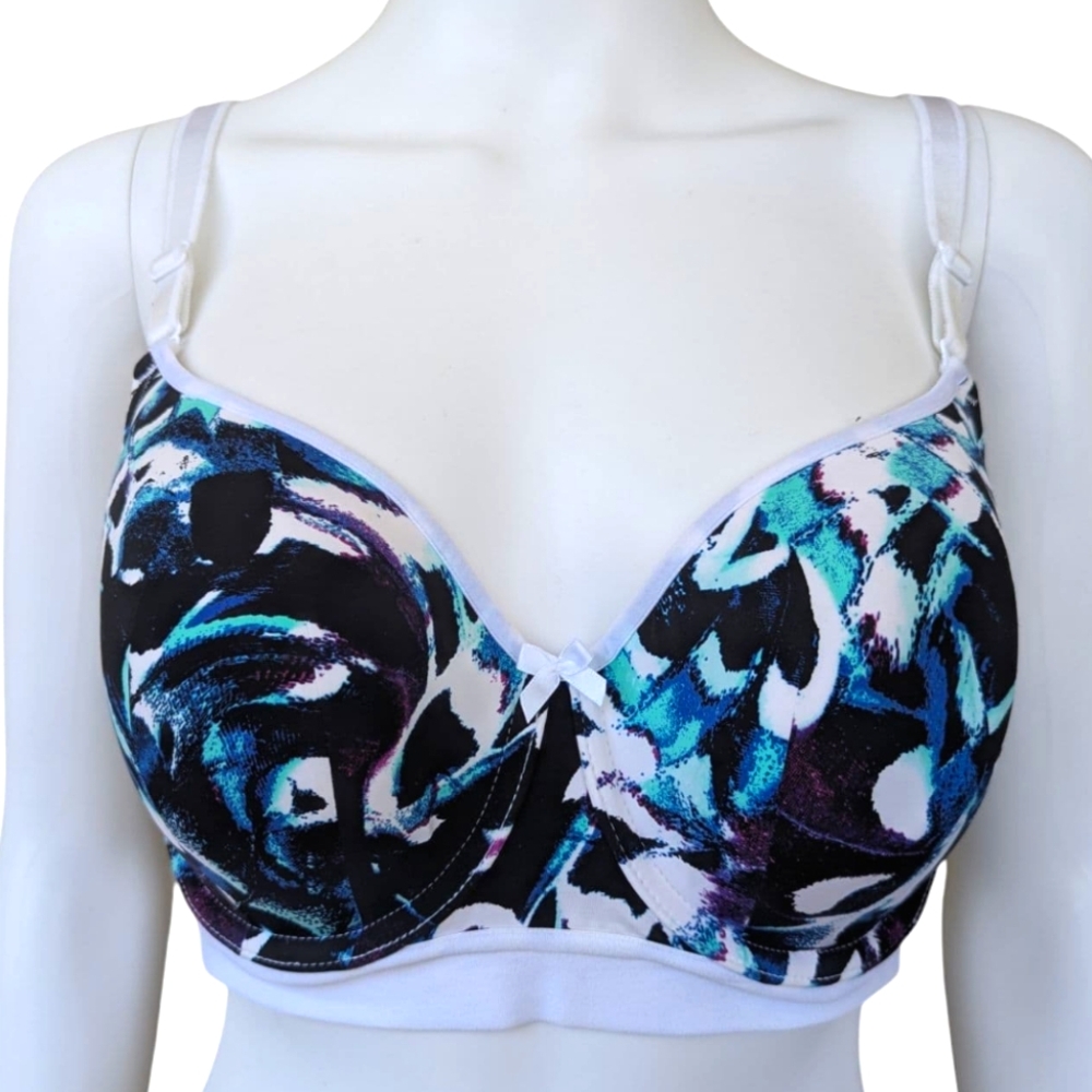 Torrid Curve Abstract Butterfly 🦋 Blue & Black Full Cvrge Bra W Underwire - Picture 2 of 9
